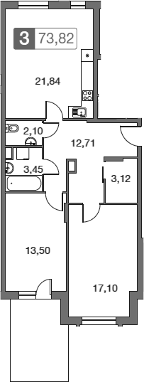 3-комн., 73.8 м², 1/4 этаж, ЖК «Равновесие»