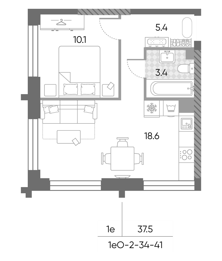 2-комн., 37.5 м², 38/43 этаж, ЖК «ЗилАрт»