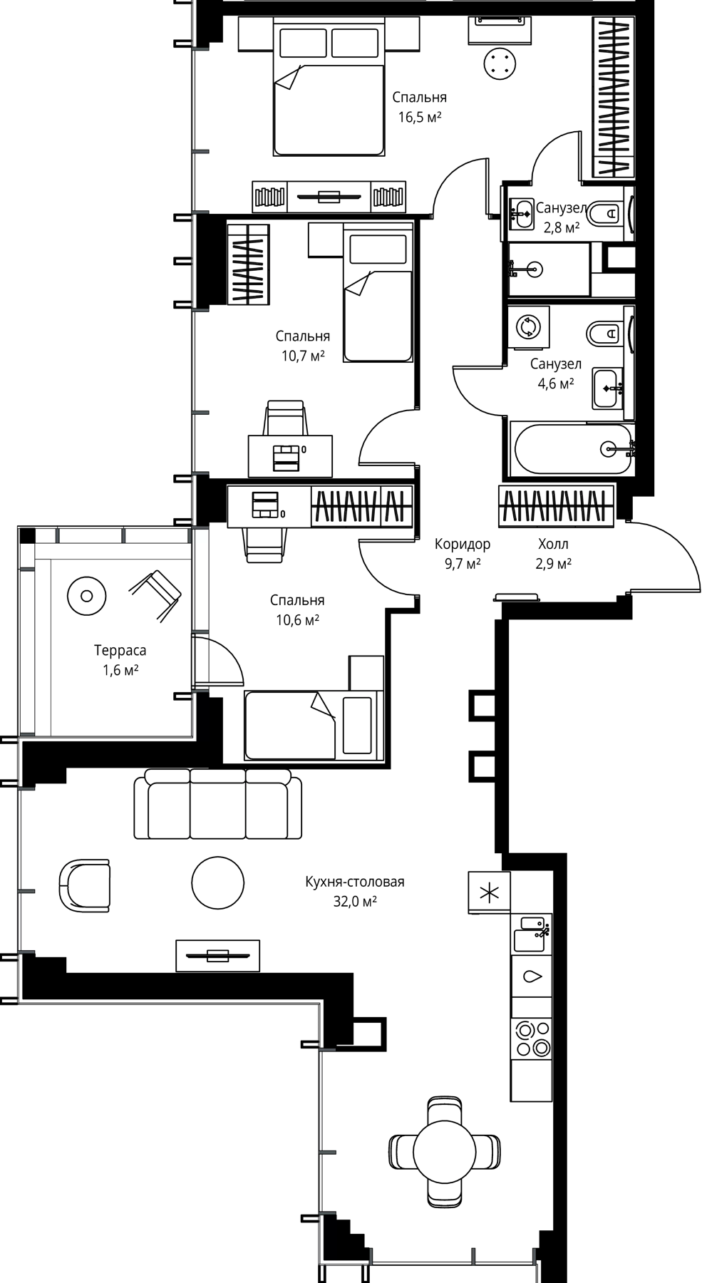 4+ комнаты, 89.8 м², 48/59 этаж, ЖК «Веер»