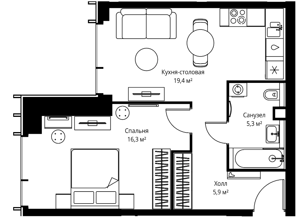 2-комн., 46.9 м², 36/59 этаж, ЖК «Веер»