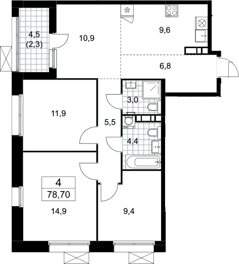 4+ комнаты, 76.4 м², 20/21 этаж, ЖК «Бунинские кварталы»
