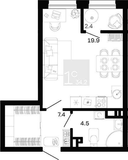 Студия квартира, 31.8 м² в ЖК Хозяин Морей — фото 2