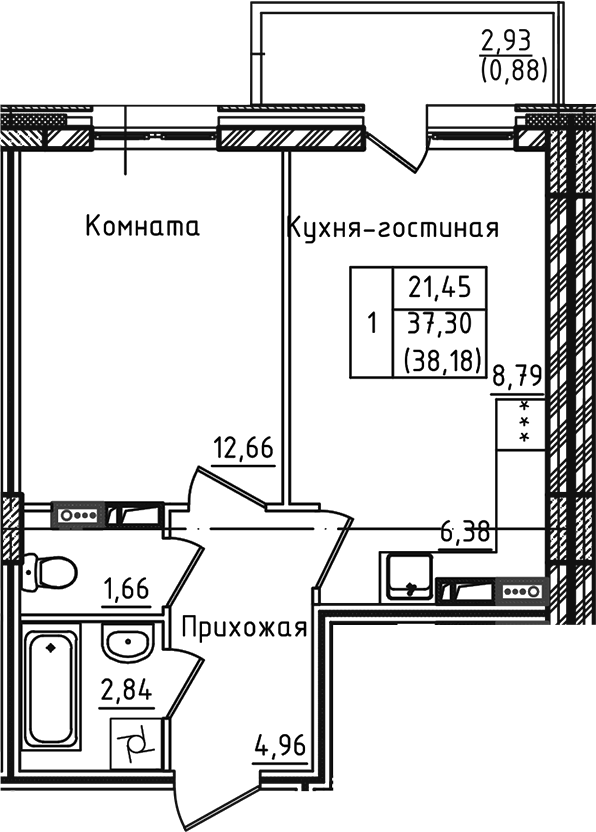 2-комн., 37.3 м², 2/5 этаж, ЖК «Зеленый город»