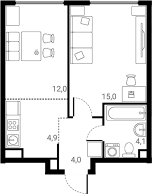 1-комн., 40 м², 13/25 этаж, ЖК «Лесная Коллекция»