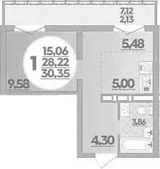 1-комн. квартира, 28.22 м² в ЖК Город у моря — фото 2
