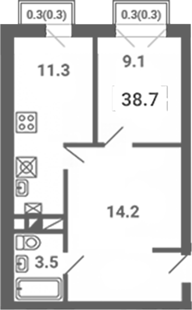1-комн., 38.1 м², 4/4 этаж, ЖК «Южная Долина»