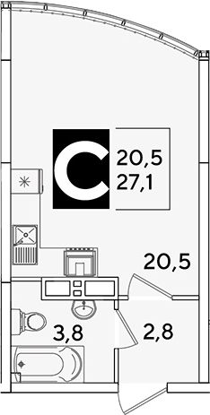 Студия квартира, 27.1 м² в ЖК Самолет — фото 2