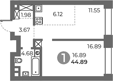 2-комн., 44.89 м², 2/24 этаж, ЖК «Павелецкая от Гранель»