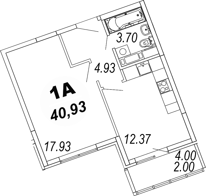 1-комн., 38.93 м², 3/4 этаж, ЖК «Шолохово»