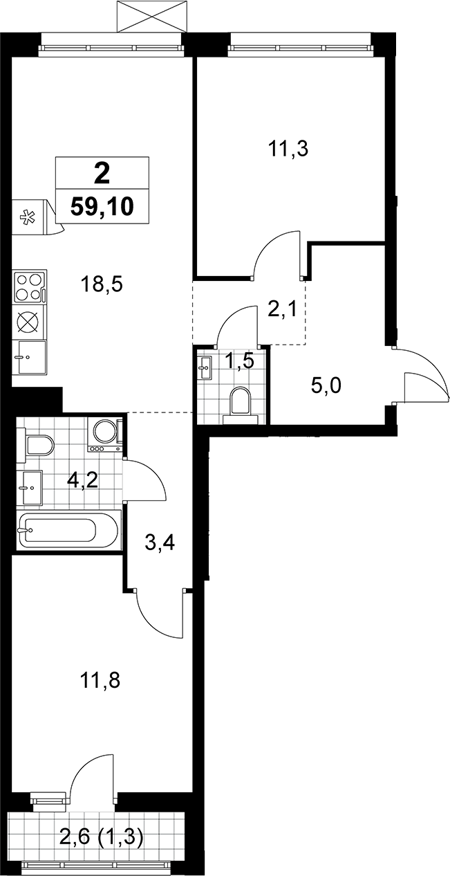 3-комн., 57.8 м², 10/14 этаж, ЖК «Прокшино»