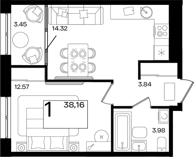2-комн. квартира, 34.71 м² в ЖК Патрики — фото 2