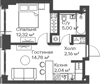 2-комн., 36.3 м², 4/15 этаж, ЖК «Сити Бэй»