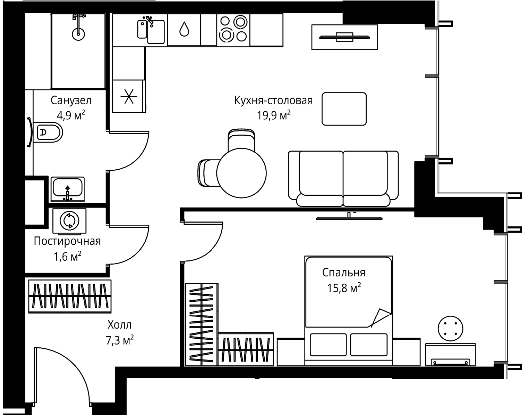 2-комн., 49.5 м², 3/59 этаж, ЖК «Веер»