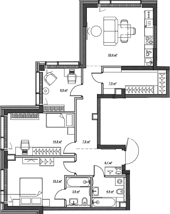 4+ комнаты, 91.2 м², 59/59 этаж, ЖК «Веер»