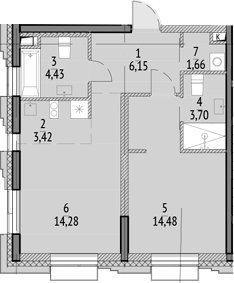 2-комн., 48.12 м², 14/18 этаж, ЖК «N'ICE LOFT»