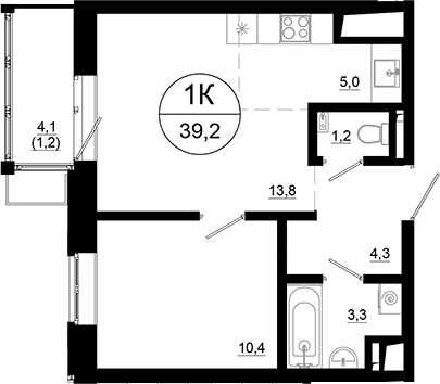 2-комн., 38 м², 13/21 этаж, ЖК «Союзный»