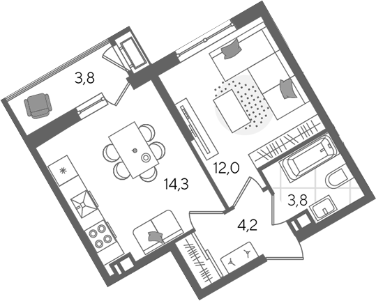 1-комн. квартира, 34.3 м² в ЖК Рекорд — фото 2