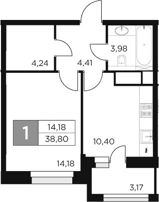 1-комн., 37.21 м², 15/15 этаж, ЖК «Восток 2»