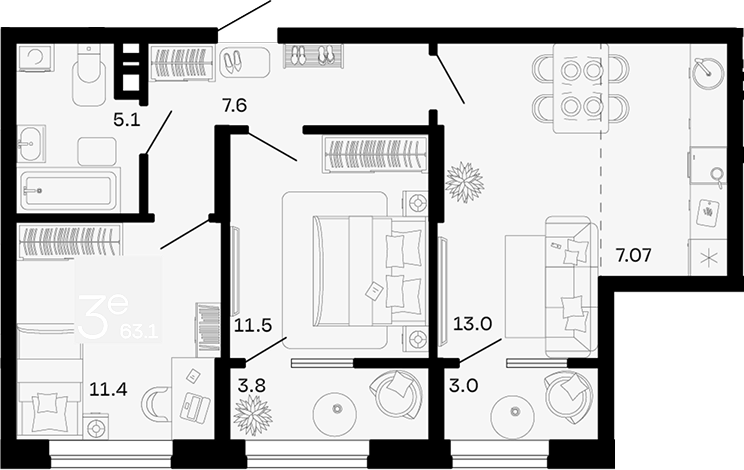 3-комн. квартира, 56.3 м² в ЖК Хозяин Морей — фото 2
