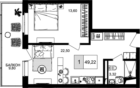2-комн. квартира, 39.42 м² в ЖК IT гостиничный комплекс Корсаков — фото 2