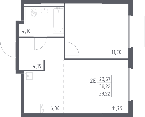 2-комн., 38.22 м², 13/17 этаж, ЖК «Пригород Лесное»