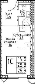 Студия, 25.3 м², 22/29 этаж, ЖК «Наметкин Тауэр»