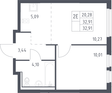 2-комн., 32.91 м², 10/17 этаж, ЖК «Пригород Лесное»