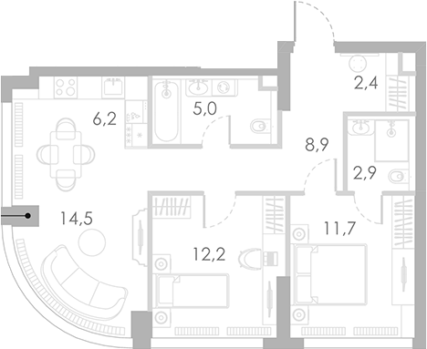 3-комн., 63.8 м², 35/46 этаж, ЖК «Ривер Парк Кутузовский»
