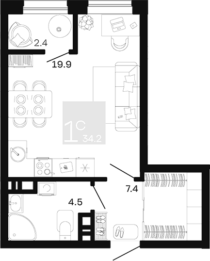 Студия квартира, 31.8 м² в ЖК Хозяин Морей — фото 2