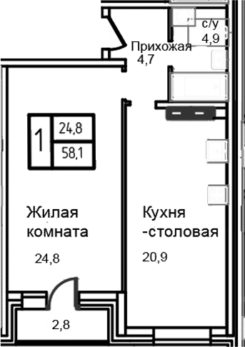 2-комн., 55.3 м², 9/12 этаж, ЖК «Троицкий»