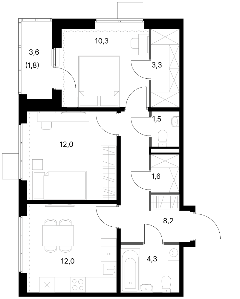2-комн., 53.2 м², 6/8 этаж, ЖК «1-й Ясеневский»