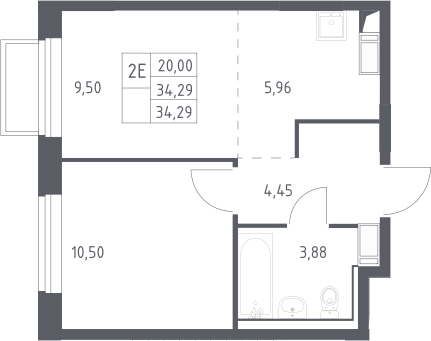 2-комн., 34.29 м², 14/17 этаж, ЖК «Томилино Парк»
