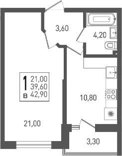 1-комн. квартира, 39.6 м² в ЖК ЖК «Кубанская Крепость» — фото 2