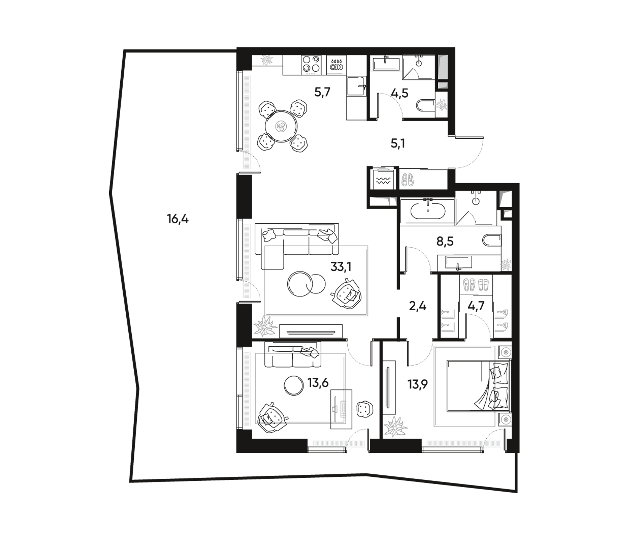 3-комн., 87.88 м², 10/22 этаж, ЖК «ПРАЙД»