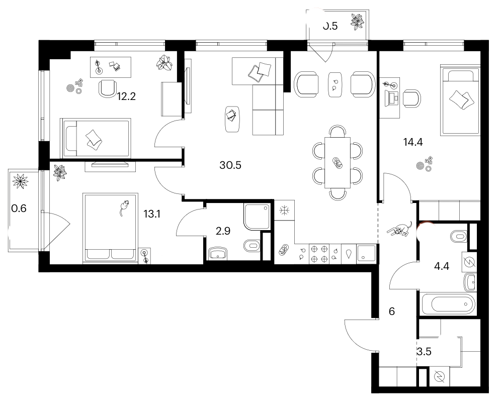 3-комн., 87 м², 4/16 этаж, ЖК «Бунинская набережная»