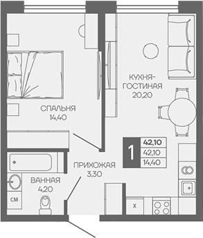 1-комн. квартира, 42.1 м² в ЖК Иначе в Молодежном — фото 2