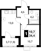 1-комн., 32.5 м², 17/18 этаж, ЖК «1-й Ясеневский»