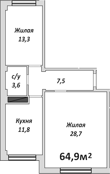 2-комн., 64.9 м², 1/9 этаж, ЖК «Европейский»
