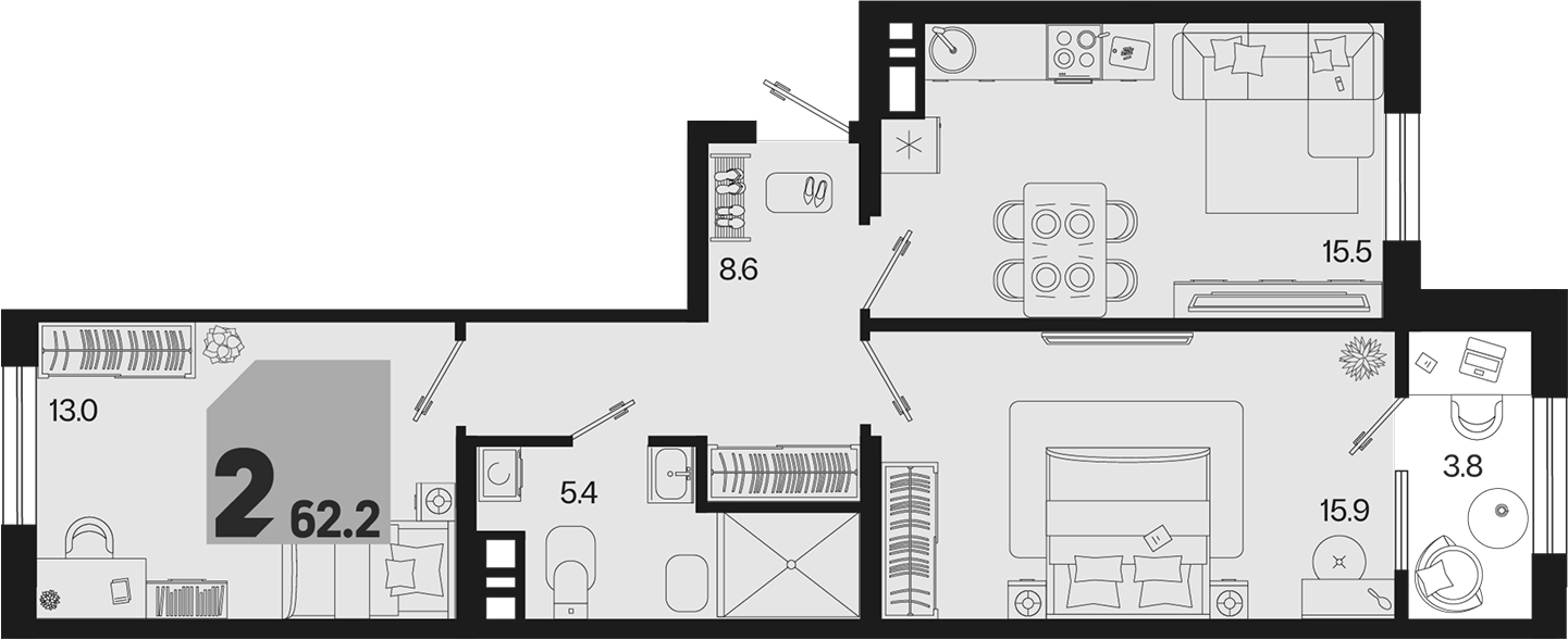 2-комн. квартира, 58.4 м² в ЖК Первое место — фото 2