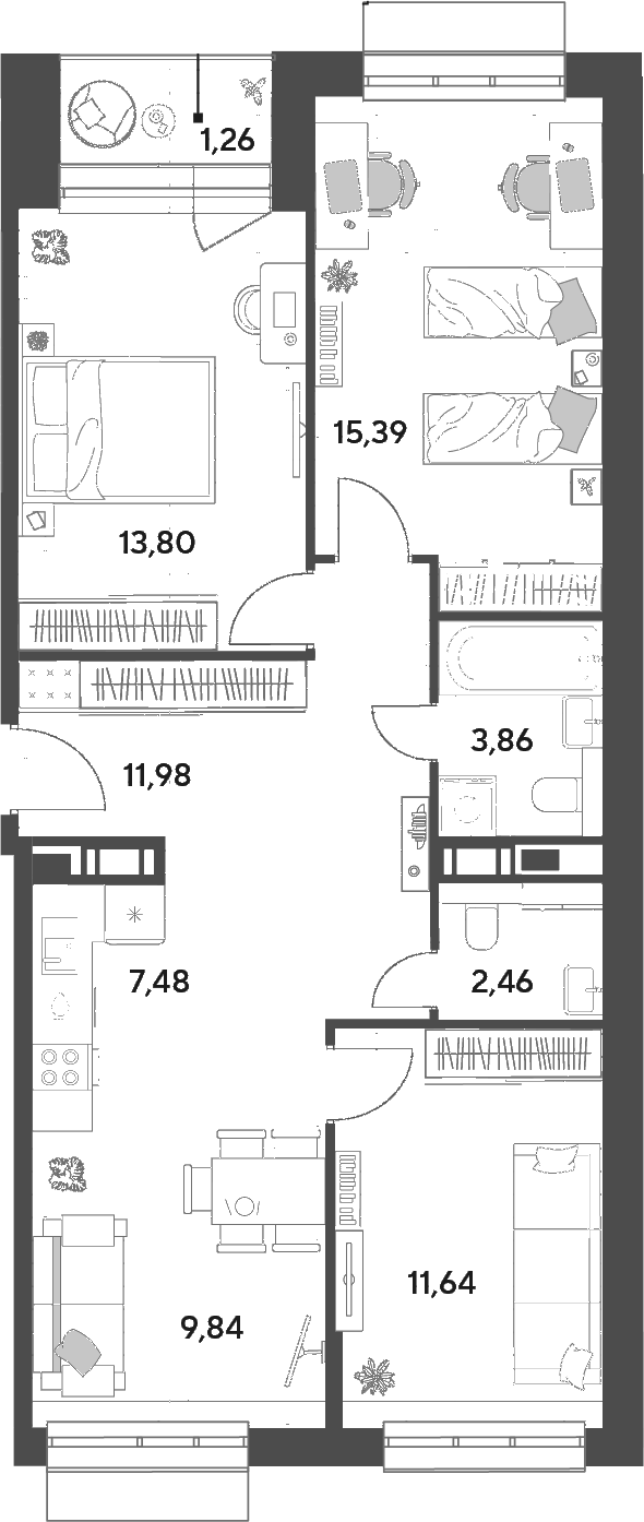 4+ комнаты, 76.45 м², 13/15 этаж, ЖК «Публицист»