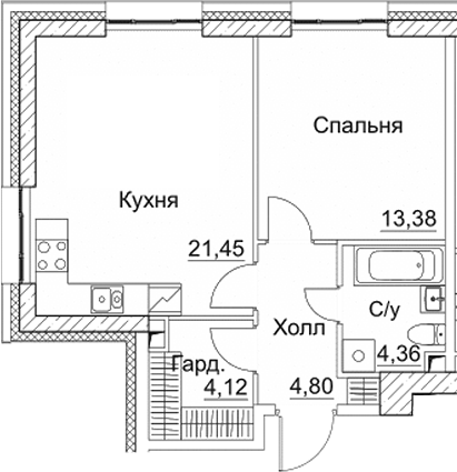 2-комн., 48.11 м², 6/35 этаж, ЖК «СЕЗАР СИТИ»