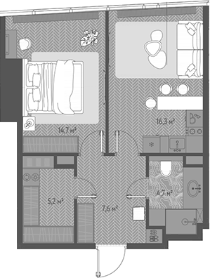 2-комн., 48.6 м², 36/90 этаж, ЖК «ОНЕ»