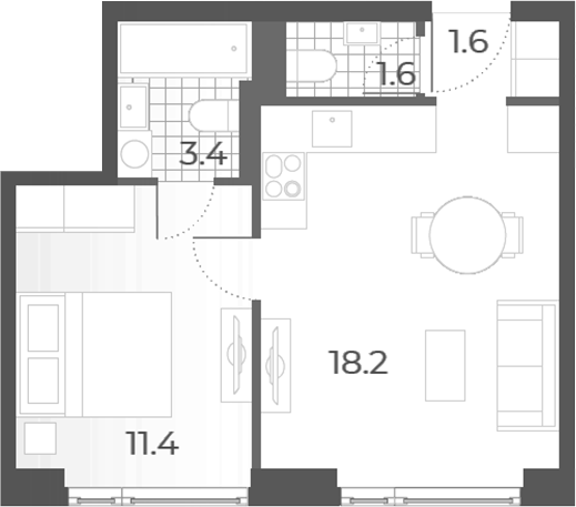 2-комн., 36.2 м², 51/52 этаж, ЖК «Вейв»