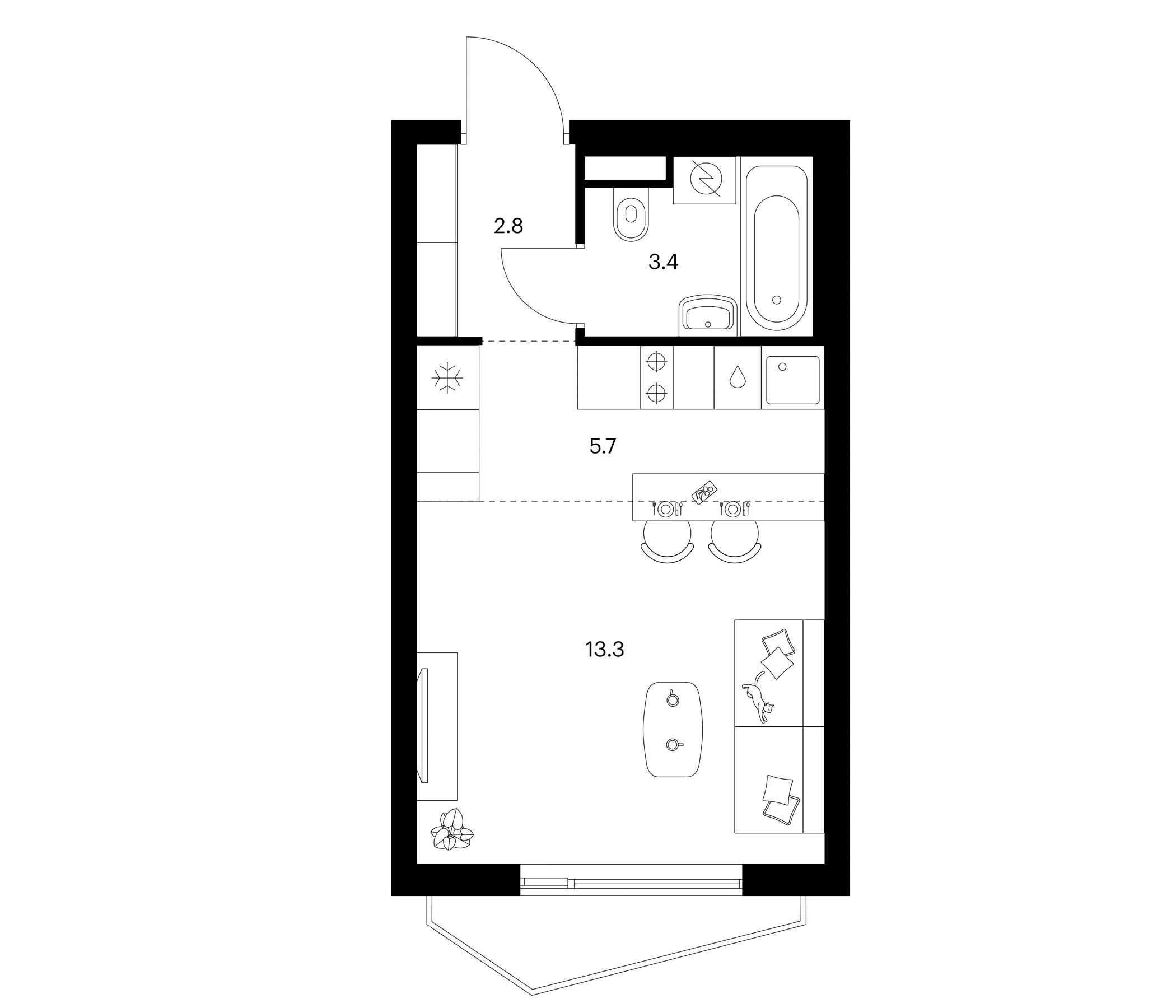 Студия, 25.2 м², 23/24 этаж, ЖК «Мичуринский парк»