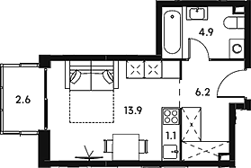 Студия, 26.1 м², 23/23 этаж, ЖК «Аквилон Сигнал»