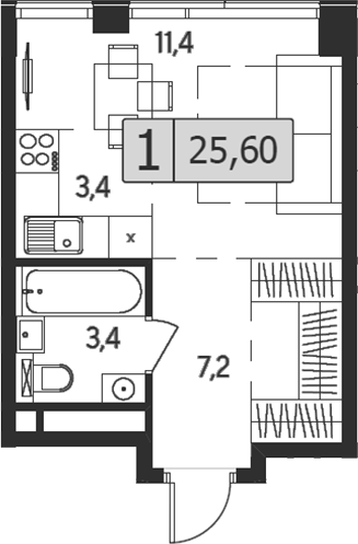Студия, 25.6 м², 18/23 этаж, ЖК «Инди Тауэрз от Аквилон»