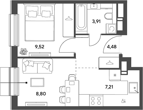 2-комн., 33.92 м², 5/15 этаж, ЖК «Публицист»