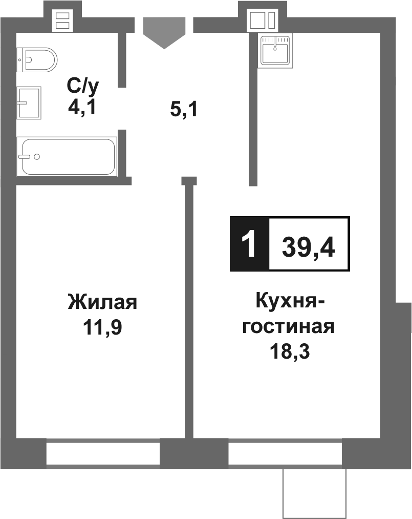 2-комн., 39.4 м², 9/9 этаж, ЖК «Лесная Отрада»