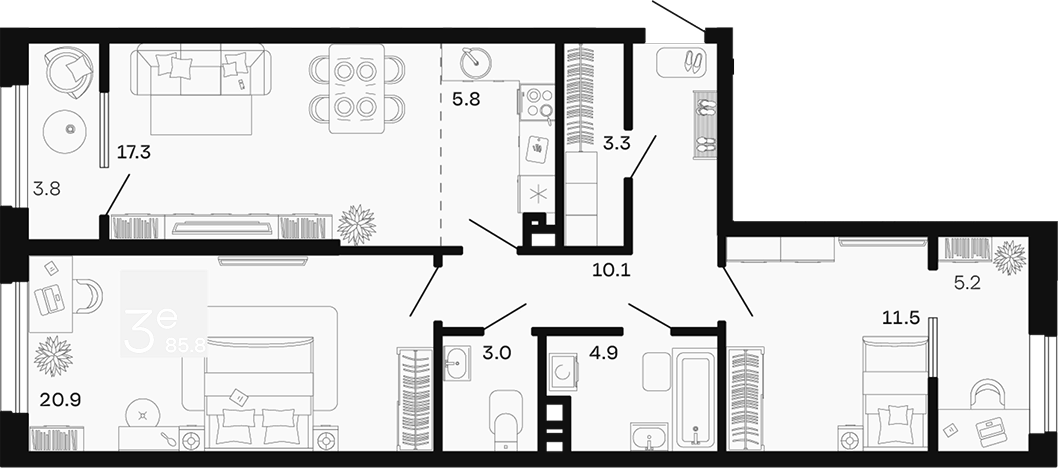 3-комн. квартира, 76.8 м² в ЖК Хозяин Морей — фото 2