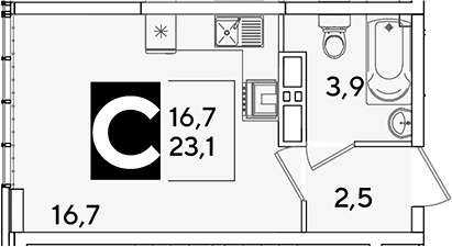 Студия квартира, 23.1 м² в ЖК Самолет — фото 2